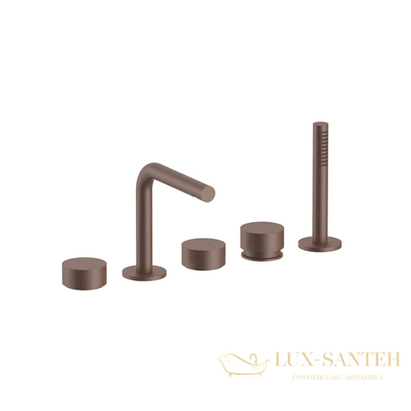 смеситель на борт ванны fantini af/21, 27 p9 a265, 5 отверстий, с ручным душем, излив 155 мм, matt copper pvd