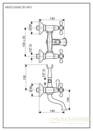 смеситель с ручным душем emmevi deco classic 12011/br для ванной, бронза