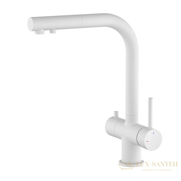 смеситель для кухни  timo saona 22356/16fl, с подключением к фильтру и выдвижным изливом, белый матовый