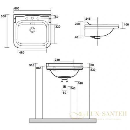 раковина kerasan waldorf 4140k1bi/cr*3 60х55 см, белый