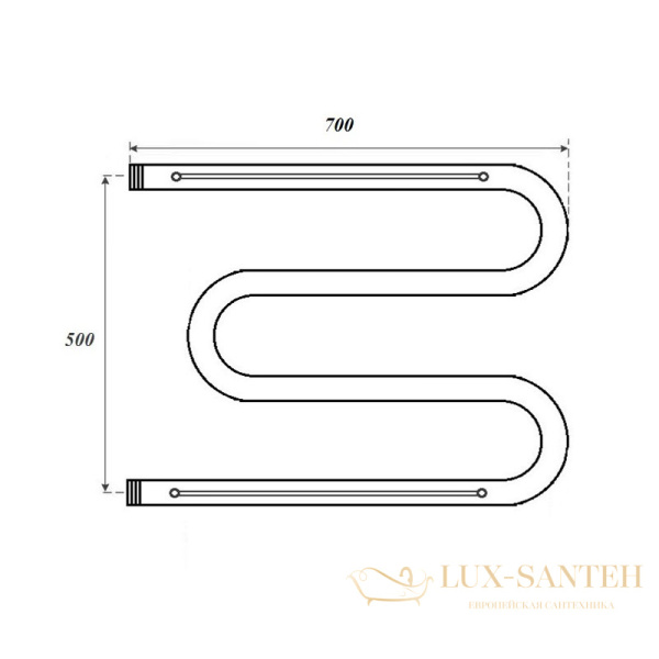 полотенцесушитель 500x700 водяной point pn38557p м-образный (1") с полкой, хром