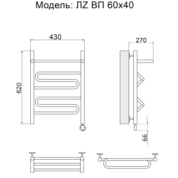 полотенцесушитель электрический ника curve лz вп 60/40 правый тэн, цвет хром