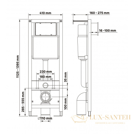 инсталляция berges atom line 410, 040339 для подвесного унитаза с панелью смыва, белый
