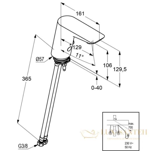 смеситель для раковины kludi balance 5220005 электронный без донного клапана, хром