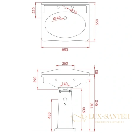 раковина artceram hermitage hel002 01 00 68х55 см, белый