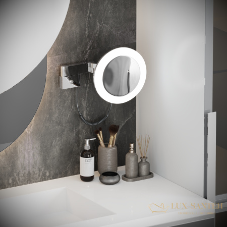 косметическое зеркало timo saona 15276/00, х-5 кратное увеличение, 220 в, холодный свет, с возможностью скрытого подключения, хром