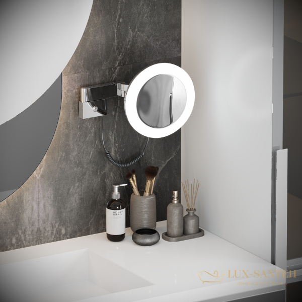 косметическое зеркало timo saona 15276/00, х-5 кратное увеличение, 220 в, холодный свет, с возможностью скрытого подключения, хром