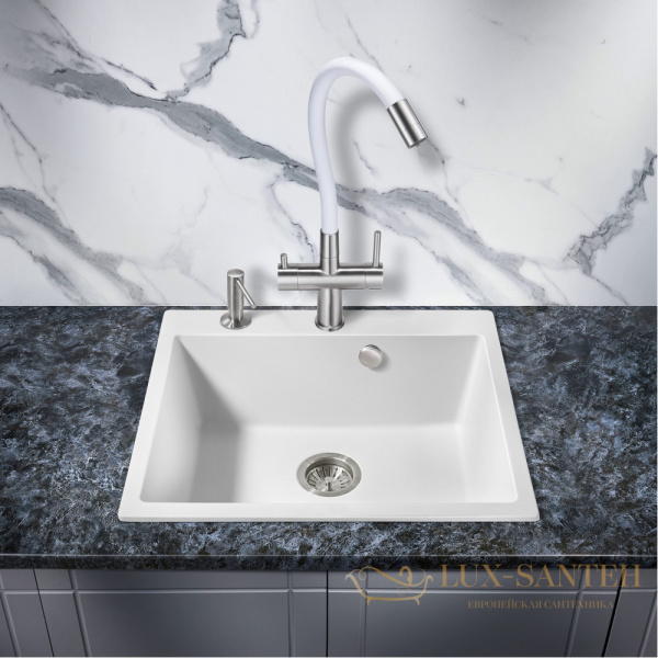 смеситель для кухни под фильтр с гибким изливом milacio ultra mcu.560.ssw, нержавеющая сталь/белый