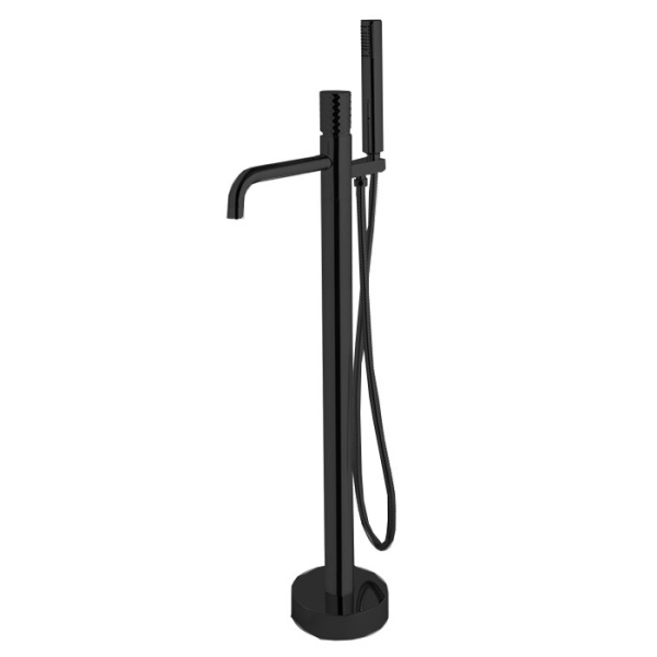 fima|carlo frattini spillo tech, f3034/6xns, смеситель для ванны напольного монтажа, ручка "x", с ручным душем и шлангом 1500 мм., цвет чёрный матов