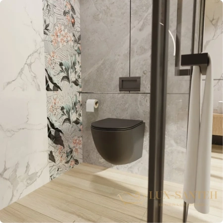 унитаз подвесной безободковый aquame aqm2002mb, с быстросъемным сиденьем softclose, черный матовый