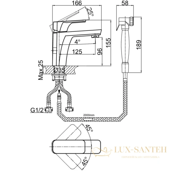 смеситель для раковины d&k berlin.freie da1432601 с гигиеническим душем, хром