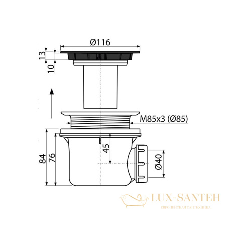 alcaplast сифон для душевого поддона черный- мат a49black