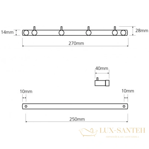 планка с крючками bemeta neo 104606105, нержавеющая сталь