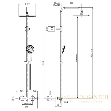 душевая система для душа fima carlo frattini wellness f3165/r258cr, хром