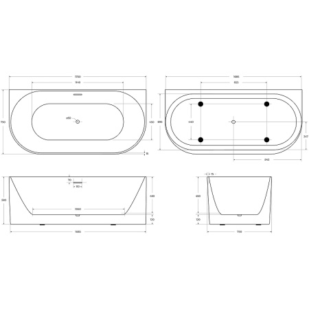 акриловая ванна belbagno bb412-1700-800-matt 170x80 без гидромассажа, белый матовый
