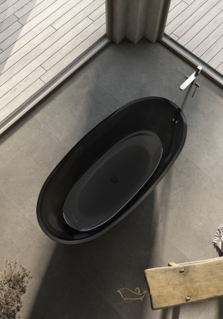 ванна свободностоящая прозрачная abber kristall at9701onyx, 165х79х58h см, черный глянцевый