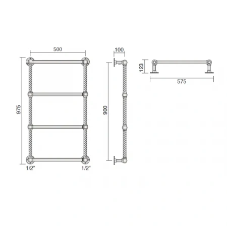 полотенцесушитель водяной cordivari retro1 3551330150002 975/575, хром