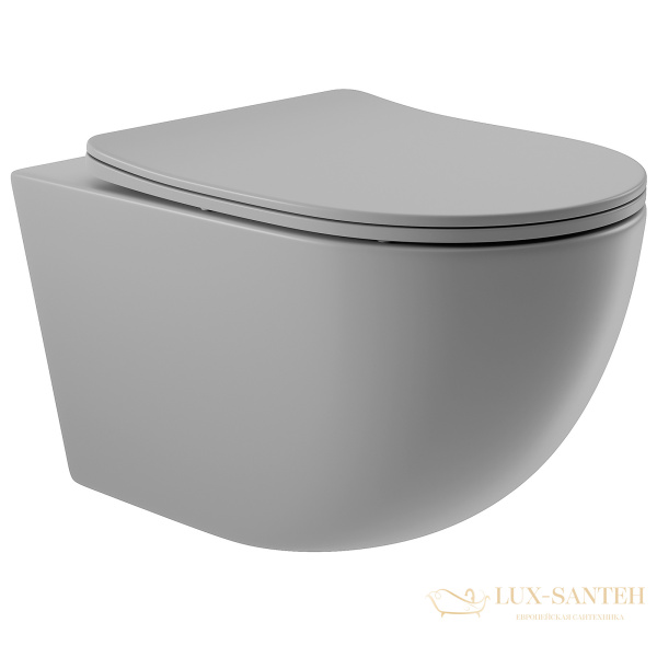 унитаз подвесной aqueduto ovo, ovo0130, 525*360 безободковый, сиденье c микролифтом, серый матовый