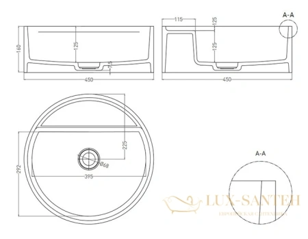 раковина salini armonia 130116g s-sense 45x45 см, белый