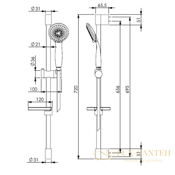 душевой гарнитур fima carlo frattin sliding rail f2679ns, черный матовый