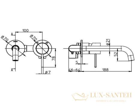 смеситель для раковины встраиваемый, bossini teo z00730.043, без донного клапана, внешняя часть,  золото сатинированное