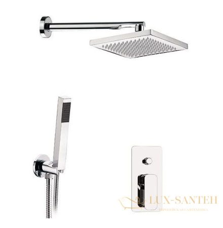 daniel tiara, ta615zo-14, душевой комплект на 2 потребителя, с кронштейном 30 см и квадратным верхним душем 20х20 см, цвет белый матовый