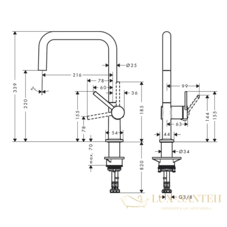 смеситель для кухни hansgrohe talis m54 72844000 хром