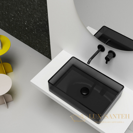 раковина накладная прозрачная abber kristall at2803onyx, 60х40 см, черный