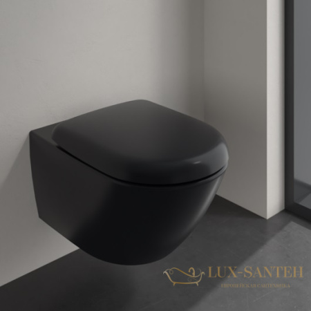 унитаз подвесной villeroy&boch antao 4674t0r7 pure black ceramicplus, безободковый, торнадо, черный матовый