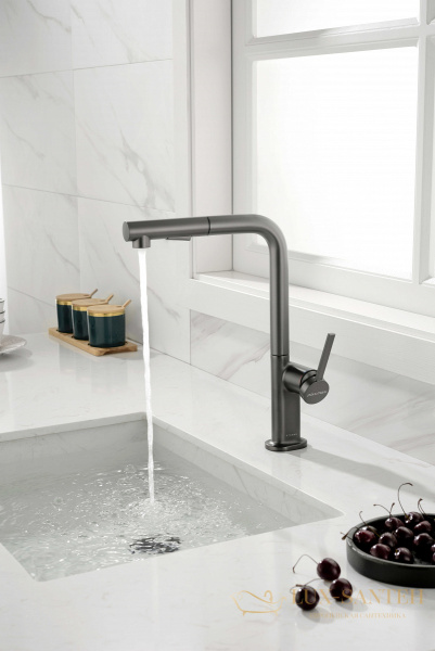 смеситель для кухни с выдвижным изливом paulmark neo ne214419-b, беретта b (gm)