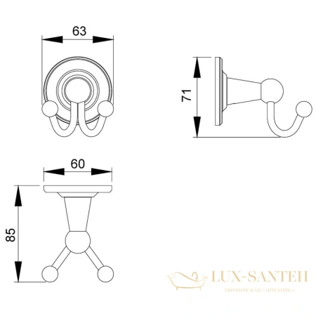 крючок двойной timo nelson 160012/02, бронза