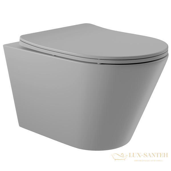 унитаз подвесной aqueduto cone, con0110, 525*360 безободковый, сиденье с микролифтом, серый матовый