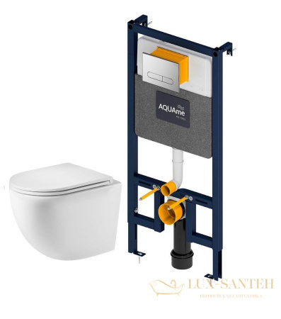 комплект aquame aqm42002mw: инсталляция с клавишей aqm4001cr, унитаз aqm2002mw с быстросъемным сиденьем микролифт