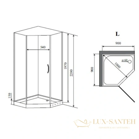 душевая кабина timo elta h-312 l 90x90x220 см, стекло прозрачное