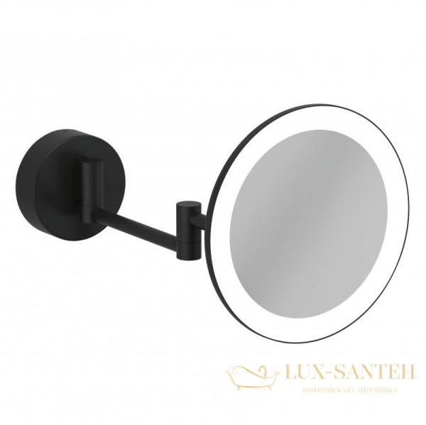 зеркало косметическое  kludi vela r 5899539w настенное, с led-подсветкой 4,5w, 3х кратное увеличение, черный матовый