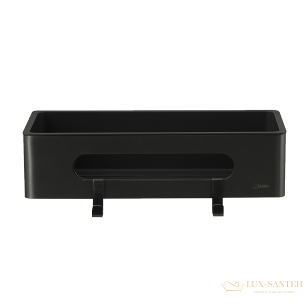 полка для душа lemark shelf line 9772044, 295 мм, с крючками и вставкой из пластика, черный матовый