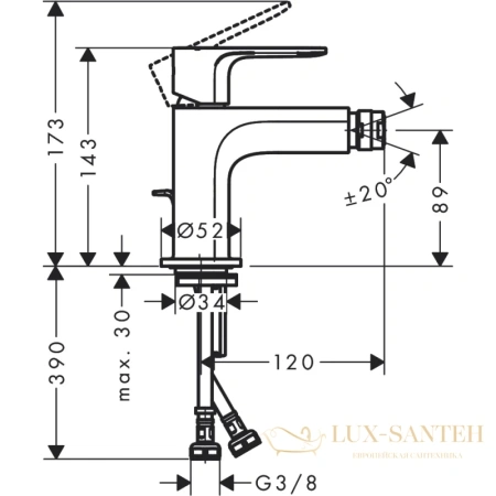 смеситель для биде hansgrohe rebris e 72211000, хром