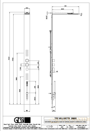 душевая система gessi tremillimetri quadro 39802.238, mirror steel