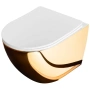 подвесной безободковый унитаз rea carlo mini rea-c0669 с сиденьем микролифт, белый/золото
