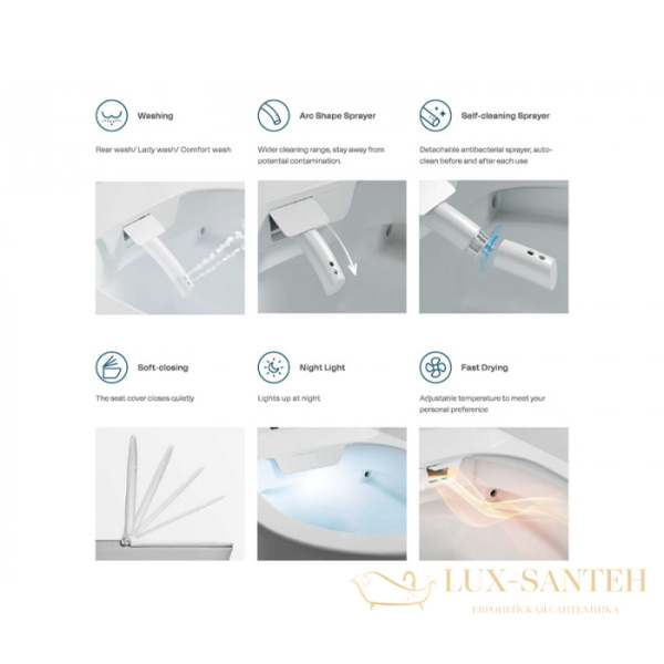 унитаз подвесной uni-flow mi-smart ch1048zr-a, с крышкой-биде и дистанционным пультом, белый глянцевый