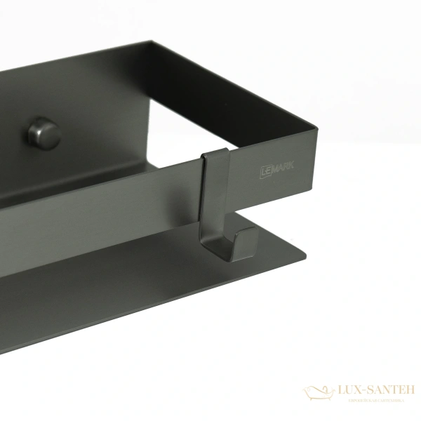 полка для душа lemark shelf line 9776054, 400 мм с крючками, графит
