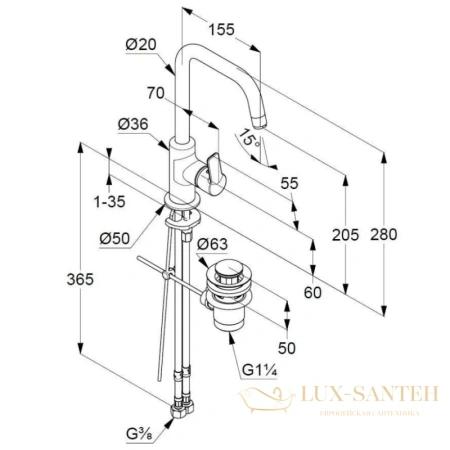 смеситель для раковины kludi pure&easy 370230565 с донным клапаном, хром