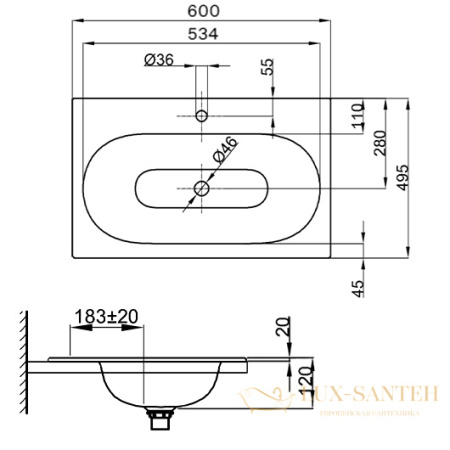 раковина встраиваемая сверху bette comodo a215-000 hlw1 600х495 мм с отверстием под смеситель, белый
