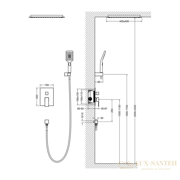 душевая система для душа встраиваемая timo selene sx-2029/17sm, золото матовое  