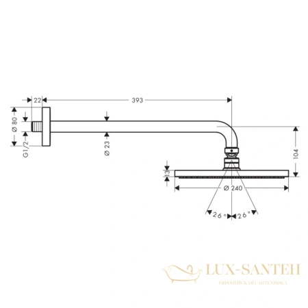 верхний душ hansgrohe raindance s 240 1jet p 27607000 с держателем, хром
