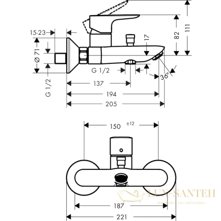смеситель для ванны с душем hansgrohe talis e 71740990, полированное золото