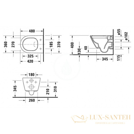подвесной безободковый унитаз duravit d-neo 45870900a1 rimless, компакт, белый