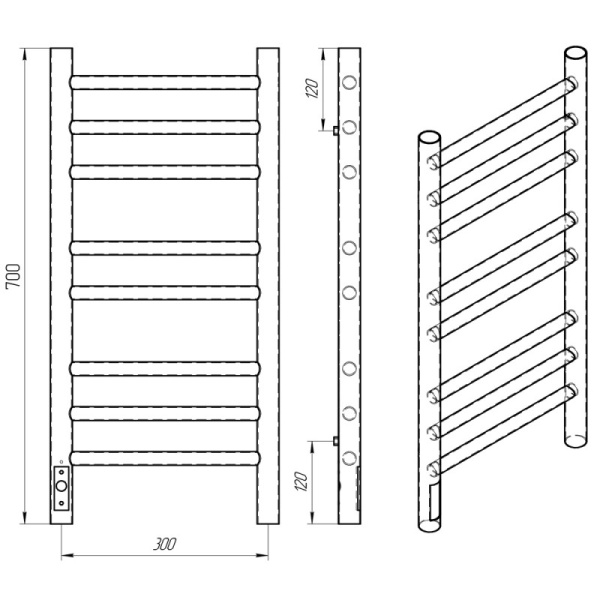 полотенцесушитель с/т laris лаванда чкч п8 300/700 левый тэн 73207624, черный