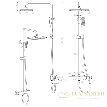 душевая система термостатическая для душа lemark ursus lm7270bl, черный матовый