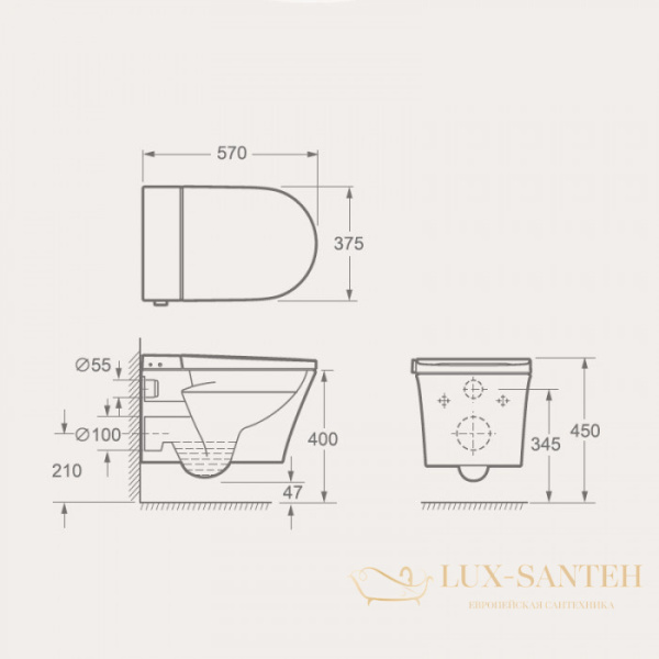 унитаз подвесной uni-flow mi-smart ch1048zr-a, с крышкой-биде и дистанционным пультом, белый глянцевый